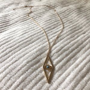 Gold Necklace w/ Diamond Shaped Turquoise Pendant